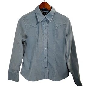 Vintage‎ Gap Stretch Light Blue Brushed Fabric Pearly Snaps Women's Size Medium